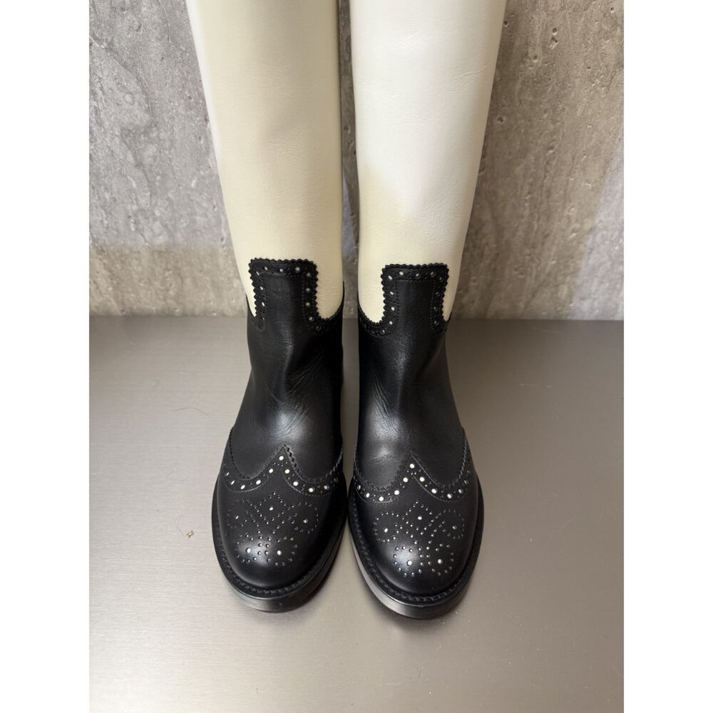 Christian Dior Womens Two-Tone Leather Tall Riding Boots Black & White Size 38.5 - Picture 15 of 15